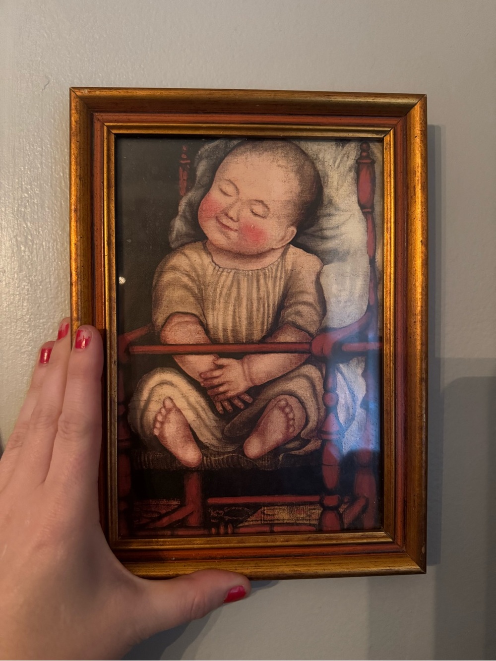 Vintage Gold Frame with colonial baby in red chair *reproduction*